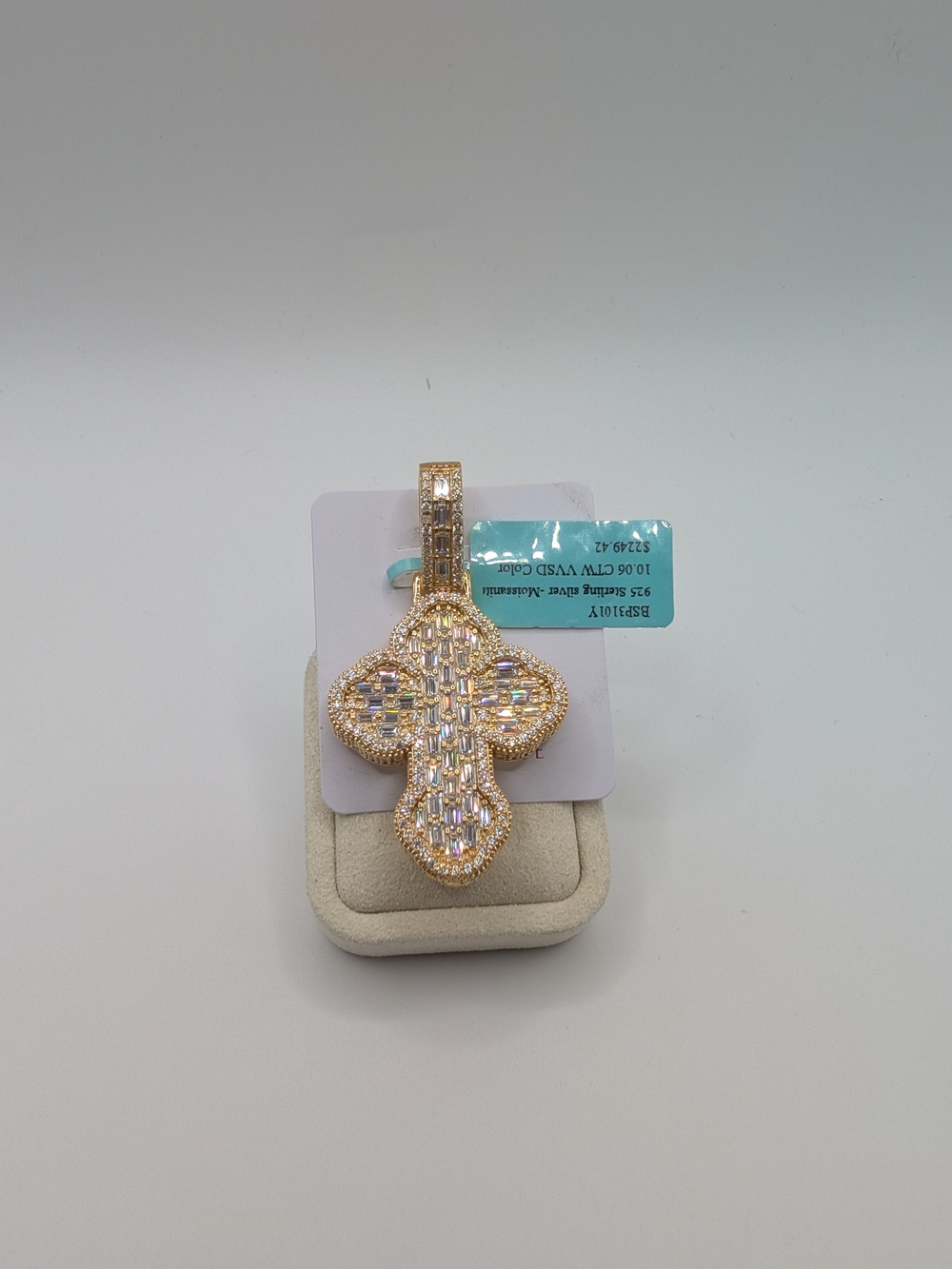 10.06 CTW VVS D Moissanite Cross Pendant 925 Sterling Silver Iced Out